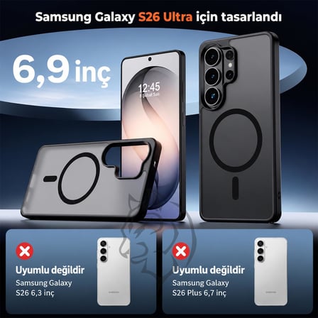 Manyetik Telefon Kılıfı, [Mag-Safe ile Uyumlu] [Askeri Düzey Düşme Koruması] [Güçlü Silikon Kenarlar] İnce Yarı Saydam Mat Koruyucu Kılıf (Mor, Samsung S26 Ultra)