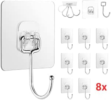 Kancalı 8 Adet Çok Amaçlı Askı Kendinden Yapışkanlı Havlu Banyo Askısı