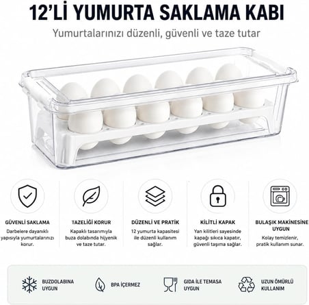 Home 12 Gözlü Kilitli Yumurta Saklama Kabı Plastik Yumurta Taşıma Kutusu Kapaklı Şeffaf Buzdolabı Düzenleyici BPA Free 12'li Yumurta Organizeri