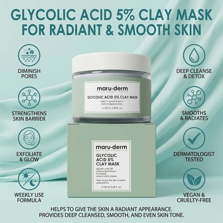 Glikolik Asit%5 Gözenek Arındırıcı ve Cilt Tonu Eşitleyici Kil Maskesi – Vegan, Pürüzsüz ve Nemlendirici Arındırıcı Maske, 100 ML
