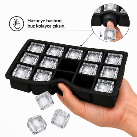 15li Buz Kalıbı, Kolay Çıkarılır Buzmatik, Kare Kalıp Hazneli Pratik Saklama Kabı, Buzdolabı Düzenleyici Esnek Buzluk