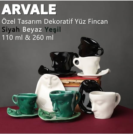 İskandinav Yüz Şekilli Fincan Takımı Kupa Kahve Fincan Takımı Hediyelik 1 Set 110 ml Porselen