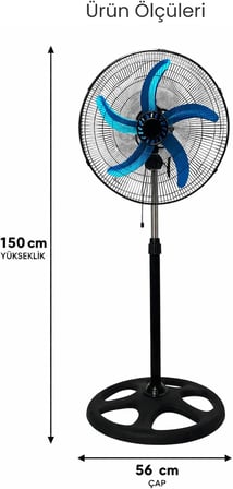 80W Güçlü Vantilatör 56cm Isı Yalıtımlı Motor 5 Pervaneli MPIA Ev Ofis Ayaklı Fan