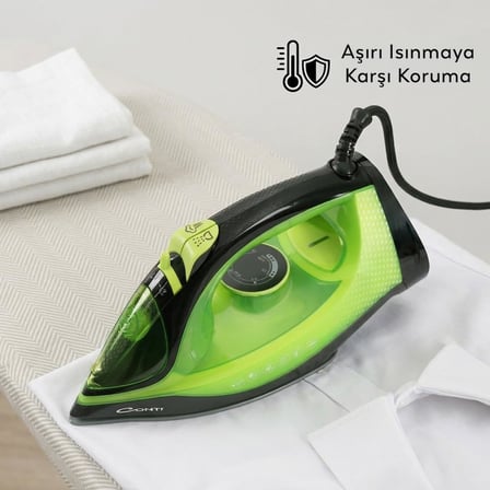Buharlı Ütü Damlama Önleyici Sistem, Dikey Ütüleme, Yeşil, 2600 Watt