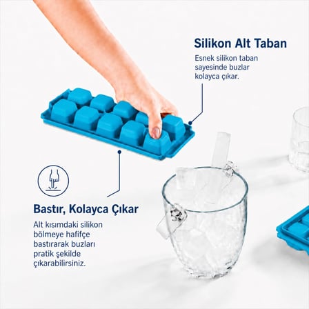 Plastik Buz Kalıbı Silikon Tabanlı 12li Buzmatik Kolay Çıkarılır Ve Doldurulabilir Sızdırmaz Saklama Kabı (Mavi)
