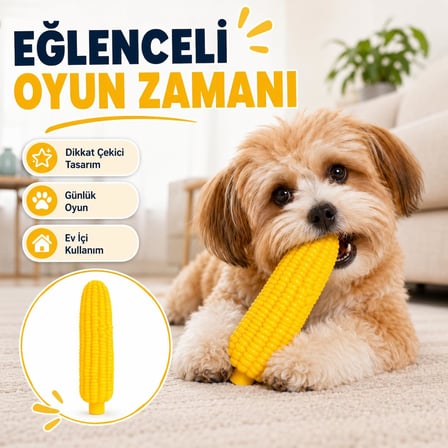 Mısır Isırma Oyuncağı - Köpek ve Kedi İçin Çiğneme Oyuncağı - Diş Kaşıma ve Oyun Aktivitesi - Yumuşak Dayanıklı Kauçuk - Sarı Mısır Tasarım