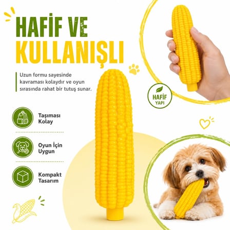 Mısır Isırma Oyuncağı - Köpek ve Kedi İçin Çiğneme Oyuncağı - Diş Kaşıma ve Oyun Aktivitesi - Yumuşak Dayanıklı Kauçuk - Sarı Mısır Tasarım