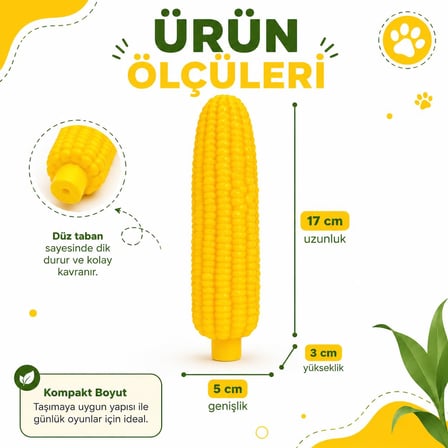 Mısır Isırma Oyuncağı - Köpek ve Kedi İçin Çiğneme Oyuncağı - Diş Kaşıma ve Oyun Aktivitesi - Yumuşak Dayanıklı Kauçuk - Sarı Mısır Tasarım