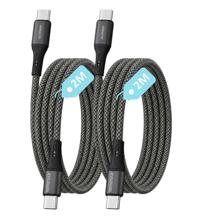Type C-C ÖRGÜLÜ 60Watt PD Hızlı Şarj Kablosu, REMORAX Wahoo (2Ad x 2Metre Füme)