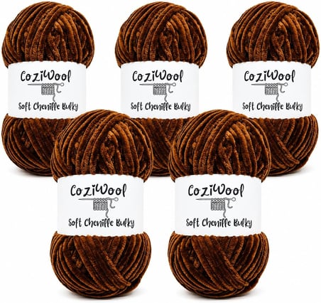 5'li Paket 5x100 Gr. 120 Mt., Soft Chenille Bulky%100 Mikro Polyester, Amigurumi, Oyuncak, Bebek Battaniyesi, Yumuşak, Lüks & Canlı Renkler, 1039-Kahverengi