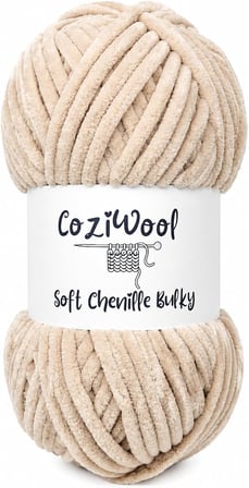 5'li Paket 5x100 Gr. 120 Mt., Soft Chenille Bulky%100 Mikro Polyester, Amigurumi, Oyuncak, Bebek Battaniyesi, Yumuşak, Lüks & Canlı Renkler, 1037-Krem