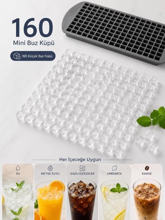 160'Lı Mini Buz Kalıbı Yapışmaz Silikon Kolayca Çıkar Kare Buzluk Kokteyl İçecek Kare Çok Amaçlı Buz Saklama Kabı