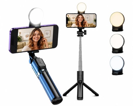 G4 LED Işıklı Selfie Çubuğu Tripod, 113 cm Uzayabilen Bluetooth Kumandalı Selfie Stick, 3 Işık Modlu Beyaz, Sarı, Gün Işığı, 360 Telefon Tripodu, Vlog Çekim Aparatı, Android ve iOS Uyumludur