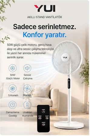 50W 8 Kademe 5 Pervane Döner Başlıklı Uzaktan Kumandalı Vantilatör