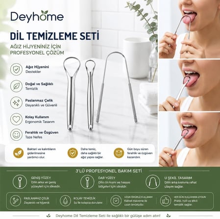 Profesyonel Dil Temizleme Seti Paslanmaz Çelik Dil Kazıyıcı Ağız Hijyen Aparatı
