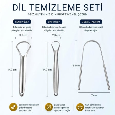 Profesyonel Dil Temizleme Seti Paslanmaz Çelik Dil Kazıyıcı Ağız Hijyen Aparatı