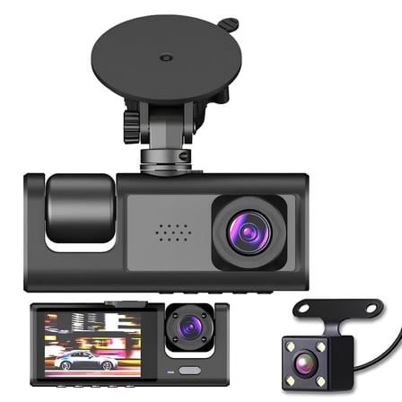 3 Kameralı Araç İçi Kamera 1296p SuperHD - 170° Ön, 120° Kabin İçi ve Arka Geri Vites Kamerası, WiFi Bağlantılı Mobil Uygulama Desteği, Gece Görüşlü, Döngüsel Kayıt ve G-Sensörlü 362