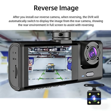 3 Kameralı Araç İçi Kamera 1296p SuperHD - 170° Ön, 120° Kabin İçi ve Arka Geri Vites Kamerası, WiFi Bağlantılı Mobil Uygulama Desteği, Gece Görüşlü, Döngüsel Kayıt ve G-Sensörlü 362