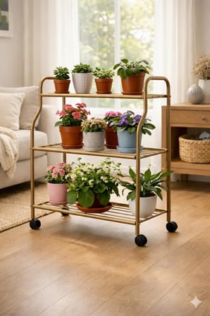 3 Katlı Metal Tekerlekli Çok Amaçlı Raf – Çiçeklik, Mutfak Rafı, Banyo Organizeri, Dekoratif Metal Stand, Gold (GOLD)