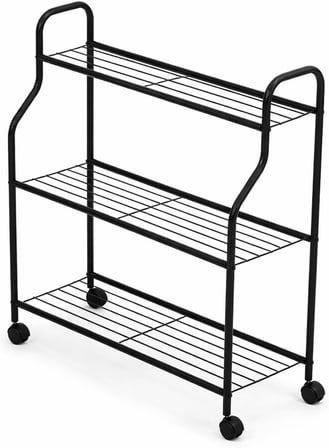 3 Katlı Metal Tekerlekli Çok Amaçlı Raf – Çiçeklik, Mutfak Rafı, Banyo Organizeri, Dekoratif Metal Stand, Gold (GOLD)