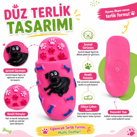 Terlik Tasarımlı Köpek ve Kedi Oyuncağı - Köpek Figürlü, Kemik ve Pati Detaylı Çiğneme, Isırma, Diş Kaşıma ve Günlük Oyun Aktivitesi İçin Hafif Kauçuk Tasarım (YEŞİL)