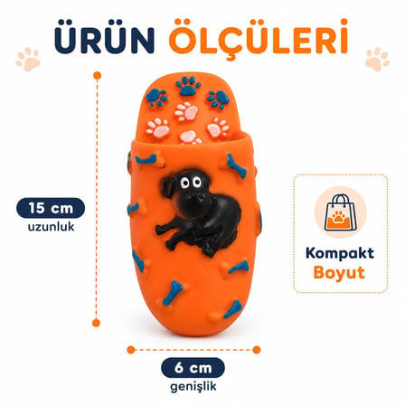 Terlik Tasarımlı Köpek ve Kedi Oyuncağı - Köpek Figürlü, Kemik ve Pati Detaylı Çiğneme, Isırma, Diş Kaşıma ve Günlük Oyun Aktivitesi İçin Hafif Kauçuk Tasarım (YEŞİL)