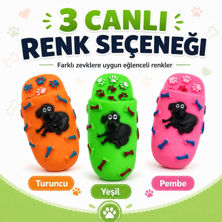 Terlik Tasarımlı Köpek ve Kedi Oyuncağı - Köpek Figürlü, Kemik ve Pati Detaylı Çiğneme, Isırma, Diş Kaşıma ve Günlük Oyun Aktivitesi İçin Hafif Kauçuk Tasarım (YEŞİL)