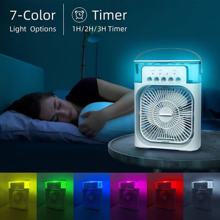 Masaüstü Taşınabilir Mini Klima - 600ml Su Depolu, 5 Spreyli Hava Soğutucu Vantilatör, 3 Kademeli Hız, Renkli Led Işıklı, Zamanlayıcılı ve Parfüm Hazneli USB Mini Hava Nemlendirici