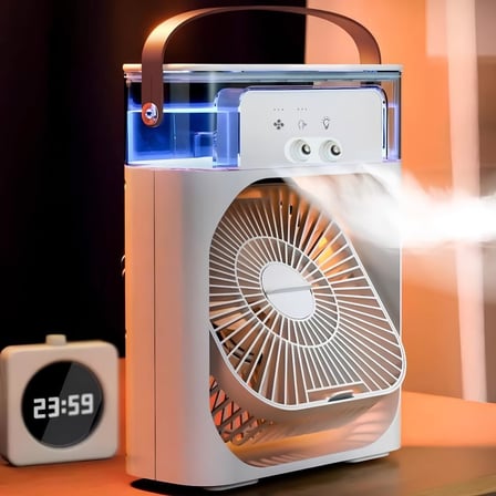 Masaüstü Taşınabilir Sulu Hava Soğutucu Fan - 600ml Su Depolu Mini Hava Klima, 3 Kademeli Hız, Renkli LED Gece Lambası, 60° Ayarlanabilir Açı, USB İle Çalışan Sessiz Vantilatör & Nemlendirici