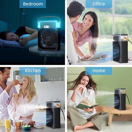 Masaüstü Taşınabilir Sulu Hava Soğutucu Fan - 600ml Su Depolu Mini Hava Klima, 3 Kademeli Hız, Renkli LED Gece Lambası, 60° Ayarlanabilir Açı, USB İle Çalışan Sessiz Vantilatör & Nemlendirici
