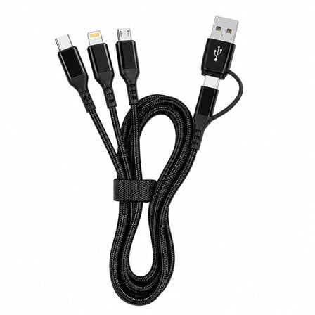3in1 Çoklu Hızlı Şarj Kablosu – Lightning Type-C & Micro USB Çıkışlı Örgülü Kumaş Kablo Ev Araç ve Ofis Uyumlu (1.2 Metre)
