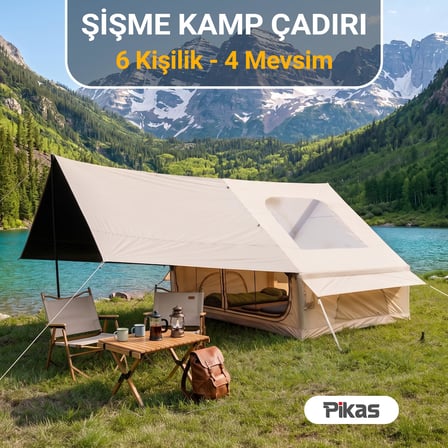 Rovos Şişme Kamp Çadırı 6 Kişilik | Büyük Boy Aile Çadırı | Hızlı Kurulum Hava Direkli | Kamp, Glamping, Festival ve Outdoor Kullanımı - Camping