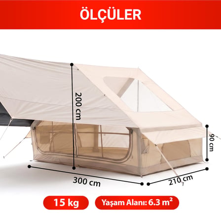 Rovos Şişme Kamp Çadırı 6 Kişilik | Büyük Boy Aile Çadırı | Hızlı Kurulum Hava Direkli | Kamp, Glamping, Festival ve Outdoor Kullanımı - Camping