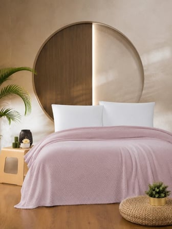 Çift Kişilik Pike Pamuklu Yatak Örtüsü 220x230 Pembe