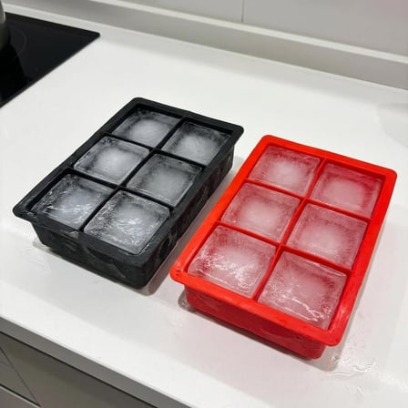 2 Adet 6 Gözlü Dev Boy Silikon Buz Kalıbı, Siyah ve Kırmızı Kare Küp Buzluk, 16x12 cm Büyük Buz Küpü Kalıbı 2'li Set, Soğuk İçecek Kokteyl Limonata Kahve Sunumları İçin Esnek Buz Kalıbı