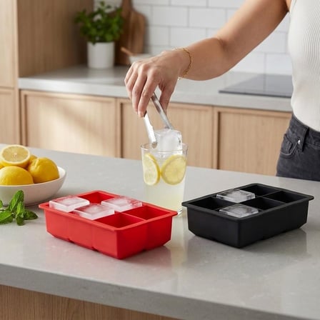 2 Adet 6 Gözlü Dev Boy Silikon Buz Kalıbı, Siyah ve Kırmızı Kare Küp Buzluk, 16x12 cm Büyük Buz Küpü Kalıbı 2'li Set, Soğuk İçecek Kokteyl Limonata Kahve Sunumları İçin Esnek Buz Kalıbı