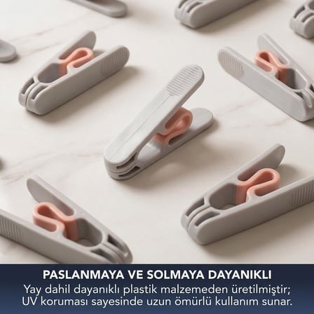 24 Adet Yeni Nesil Yaysız Çamaşır Mandalı, Güçlü Tutuşlu Paslanmaya Dayanıklı Plastik Kurutmalık Mandalı, Gri Pudra Renk Modern Çamaşır Askı İp Balkon Banyo Mandal Seti