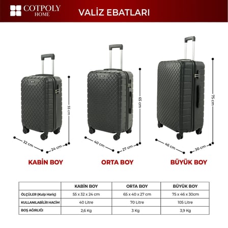 Pearl Büyük Boy Bavul, ABS Valiz, ABS Büyük Boy Valiz (Siyah-Large)