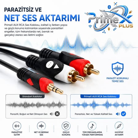 3.5mm AUX to 2 RCA Ses Kablosu, Telefon Laptop PC Tablet Ses Çıkışını Amfi Hoparlör TV Ses Sistemine Bağlama Kablosu, Kırmızı Beyaz RCA Stereo Audio Kablo