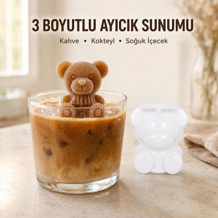 Boyutlu Ayıcık Buz Kalıbı, Silikon Ayı Şekilli Tek Gözlü Buzluk, Kahve Kokteyl ve Soğuk İçecek Sunumu, 5 x 7 cm, 1 Adet