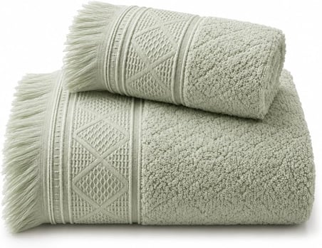 2'li Banyo Havlu Seti -%100 Pamuk Jakarlı Büyük Boy Banyo Havlusu 90x150 cm - El Yüz Havlusu 50x90 cm - Yumuşak Püsküllü Çeyizlik Takım - Yüksek Emicilik - Kadın Erkek - Yeşil