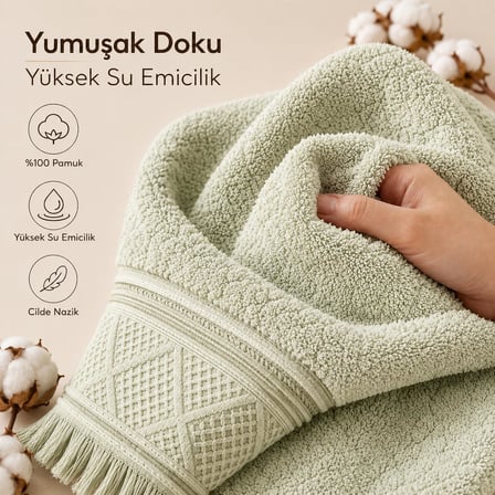2'li Banyo Havlu Seti -%100 Pamuk Jakarlı Büyük Boy Banyo Havlusu 90x150 cm - El Yüz Havlusu 50x90 cm - Yumuşak Püsküllü Çeyizlik Takım - Yüksek Emicilik - Kadın Erkek - Yeşil