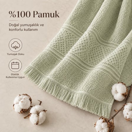 2'li Banyo Havlu Seti -%100 Pamuk Jakarlı Büyük Boy Banyo Havlusu 90x150 cm - El Yüz Havlusu 50x90 cm - Yumuşak Püsküllü Çeyizlik Takım - Yüksek Emicilik - Kadın Erkek - Yeşil