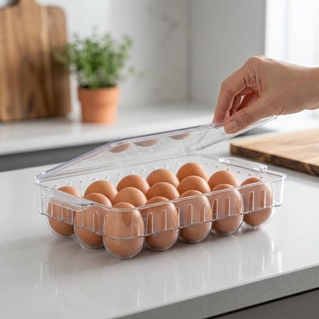 15'li Yumurta Saklama Kabı, Kapaklı Şeffaf Plastik Yumurta Kutusu, Buzdolabı Düzenleyici Mika Görünümlü Kristal Yumurta Organizeri