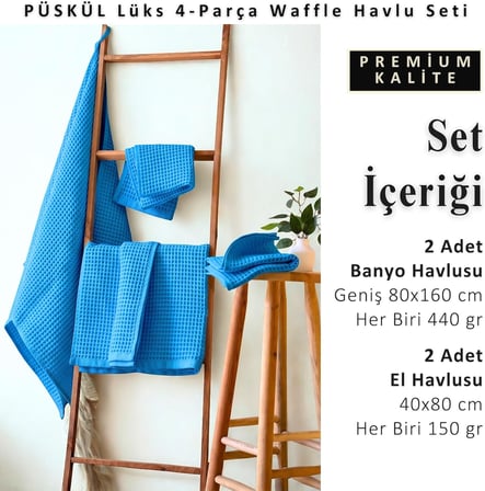 Havlu Takımı, Waffle Dokuma El ve Banyo Havlusu Seti 4-Parça