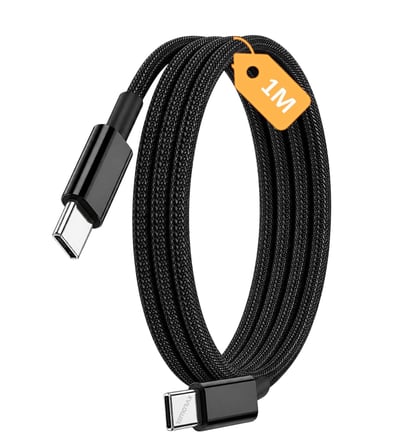 C-C, ÖRGÜLÜ ve GÜÇLENDİRİLMİŞ BOYUN, 1Metre, 60Watt Hızlı Şarj Kablosu (1Ad x 1Metre Siyah)