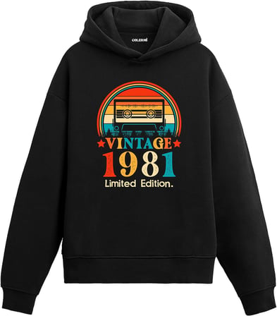 Vintage Kaset Baskılı Regular Kapüşonlu Sweatshirt