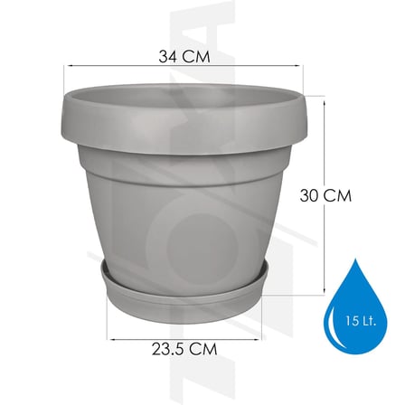Tabaklı Delikli Plastik Çiçek Saksısı, 34 cm 15 Lt, 1 Adet, Bej