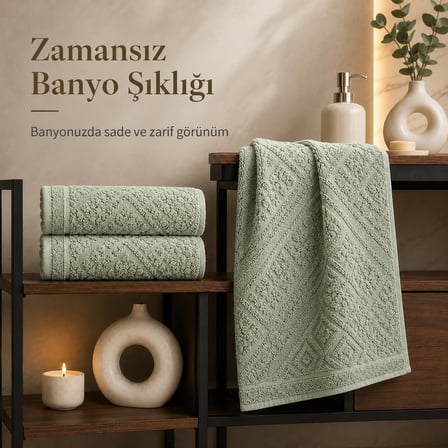 2'li Banyo Ayak Havlusu Seti -%100 Pamuk Jakarlı Kabartmalı 50x70 cm - Yumuşak Emici Duş Önü Paspası - Kayma Yapmayan Çeyizlik Banyo Havlusu - Su Yeşili