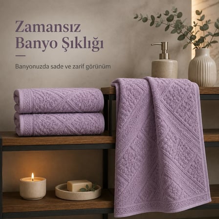 2'li Banyo Ayak Havlusu Seti -%100 Pamuk Jakarlı Kabartmalı 50x70 cm - Yumuşak Emici Duş Önü Paspası - Kayma Yapmayan Çeyizlik Banyo Havlusu - Mürdüm
